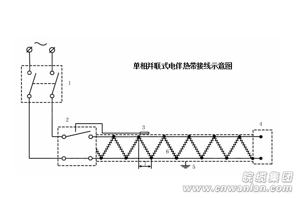 單相并聯恒功率電伴熱帶接線示意圖