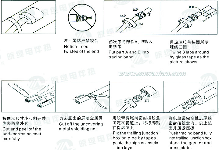 電伴熱尾端接線盒接線安裝圖